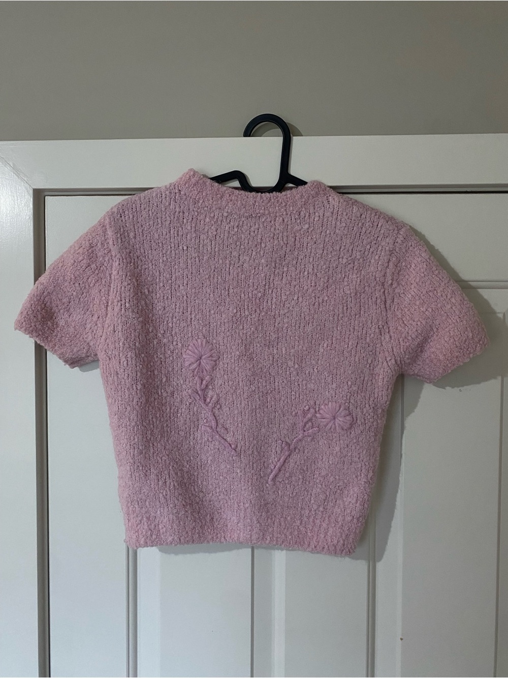 Zara Pink Short Sleeve Textured Floral Knit Top - Picture 2 of 4